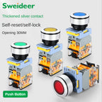 Flat Button Switch Waterproof 30mm Self Reset Locking Momentary Latching Red Green Yellow White Blue Switch Light 6V12V24V220V