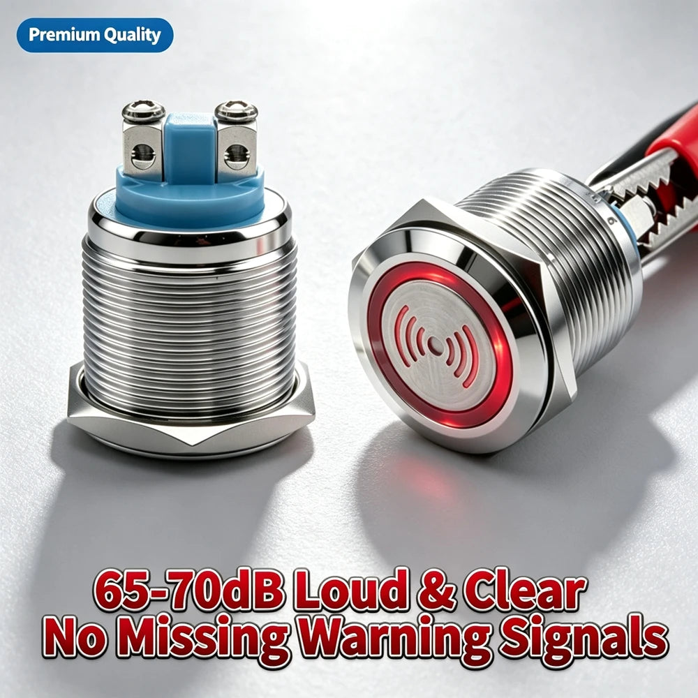 16mm 19mm 22mm Metal Buzzer Flashing Alarm Speaker LED Red Intermittent Signal Light Red High Decibel 12V 24V Screw Terminal