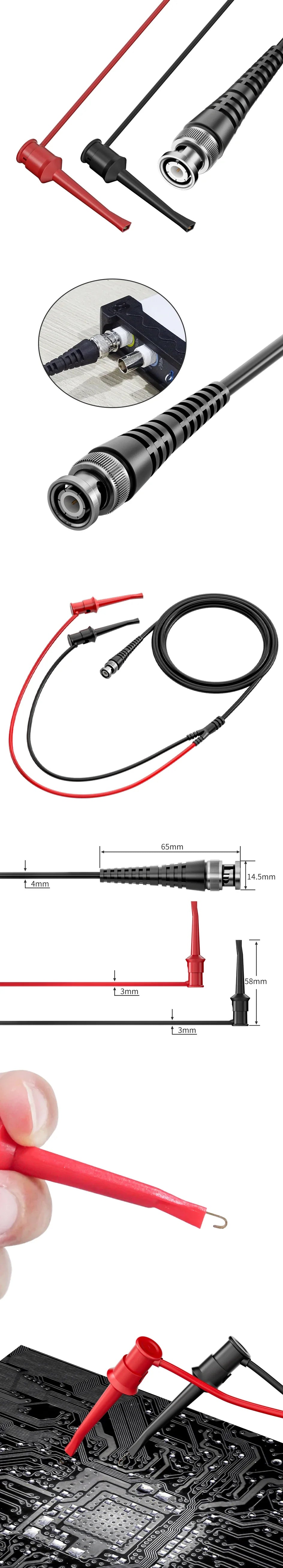 Cleqee P1007B  BNC Q9 Male Plug to Dual Test Hook Clip Oscilloscope Probe ABS Mini Grabber Test Lead 120cm Cable for Electronics