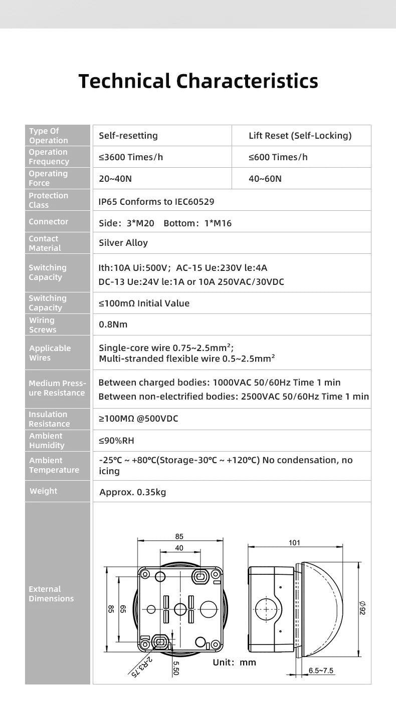 IP65 Waterproof ENMG Emergency Stop Button Switch Mushroom Head Self-Locking/Resetting 1NO Foot/Hand Control for Industrial Safe