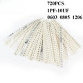 720pcs 0603 0805 1206 SMD Ceramic Capacitors Assortment Kit 36Values 1pF-10uF Electronic Capacitor Set 36 Values X 20pcs