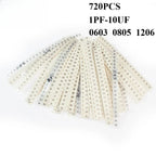 720pcs 0603 0805 1206 SMD Ceramic Capacitors Assortment Kit 36Values 1pF-10uF Electronic Capacitor Set 36 Values X 20pcs