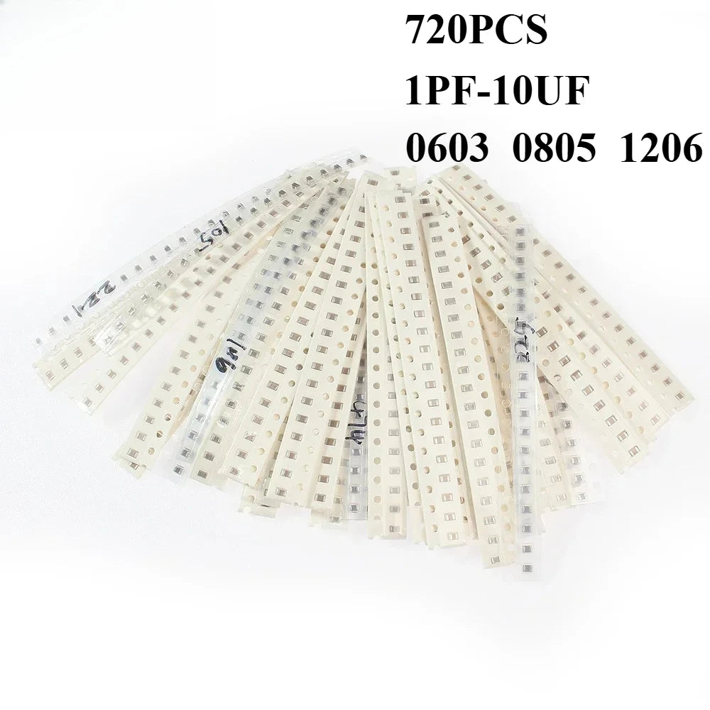 720pcs 0603 0805 1206 SMD Ceramic Capacitors Assortment Kit 36Values 1pF-10uF Electronic Capacitor Set 36 Values X 20pcs