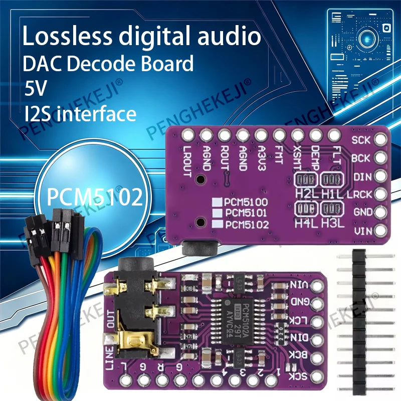 1let Interface I2S PCM5102A DAC Decoder GY-PCM5102 Player Module For Raspberry Pi pHAT Format Board Digital PCM5102 Audio Board