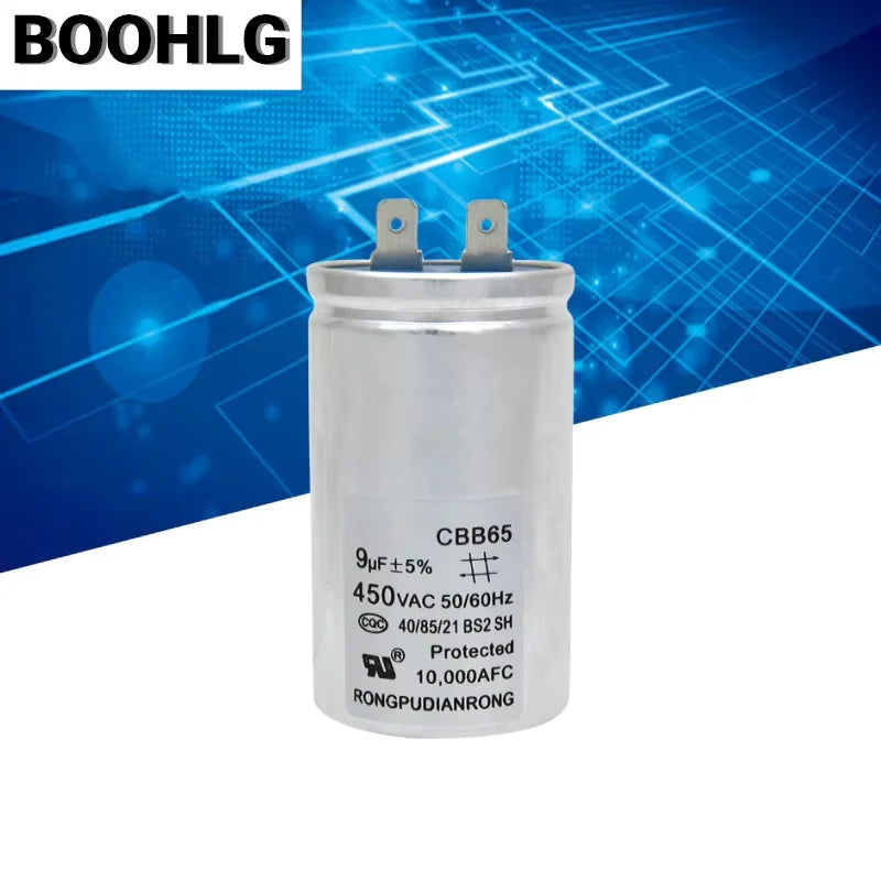 CBB65 Automatic Washing Machine Starting Capacitor 450V 9UF Explosion Proof Aluminum Shell Single Insert/With Wire
