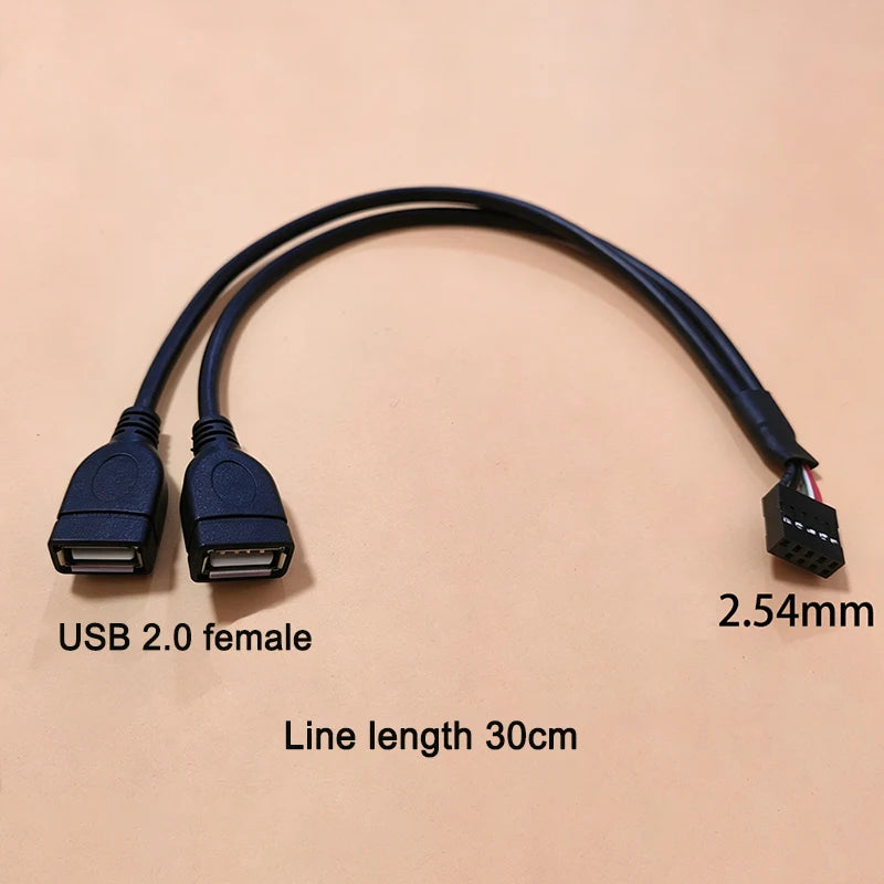 Motherboard 9-Pin to Dual USB 2.0 Female/Male Extension Cable 2.54mm Pin Header Connector for PC Case Front Panel 20cm/30cm/50cm
