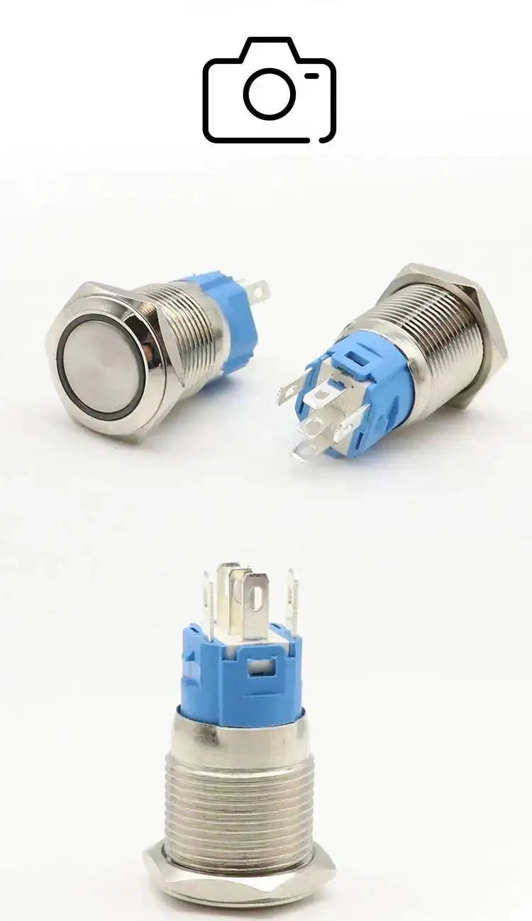 5pcs 12/16/19/22mm Metal Push Button Switch Power Waterproof IP65 Flat Circular Round LED Light Self-lock Reset 6V 12V 24V 220V