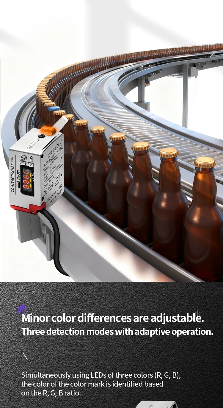 ZHICAN E3NX-L Color Mark Sensor 30-200mm Adjustable Sensing Distance High Precision Registration Detection Label Positioning