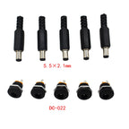 10PCS (5Pairs) DC12V 5.5 x 2.1mm Plastic Male Plugs DC022 DC Power Socket Female Jack Screw Nut Panel Mount Connector