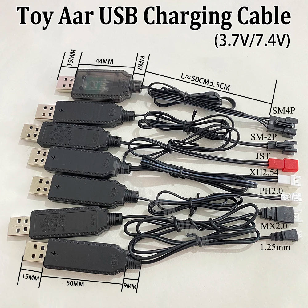 3.7V/7.4V USB Lithium Charging Cable SM-2P SM-4P JST XH2.54 PH2.0 MX2.0 1.25mm Adapter For RC Toy Car Drone Wide Compatibility