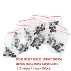 50-900PCS Transistors Kit PNP NPN A1015 S8050 S8550 S9012 C1815 MJE13001 2N3904 2N3906 BC327 BC337 BC517 BC547 BC548 BC549 BC558
