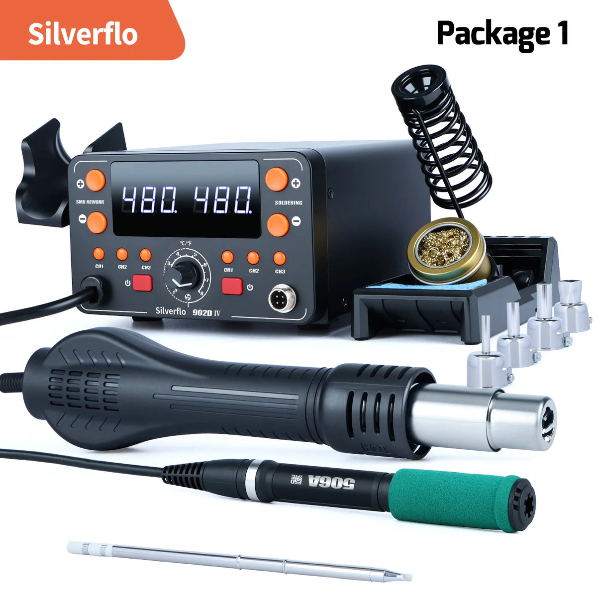 Silverflo T12 Soldering Station 2 in 1 Hot Air Rework Soldering Station Welding Heat Gun for SMD Soldering Tools