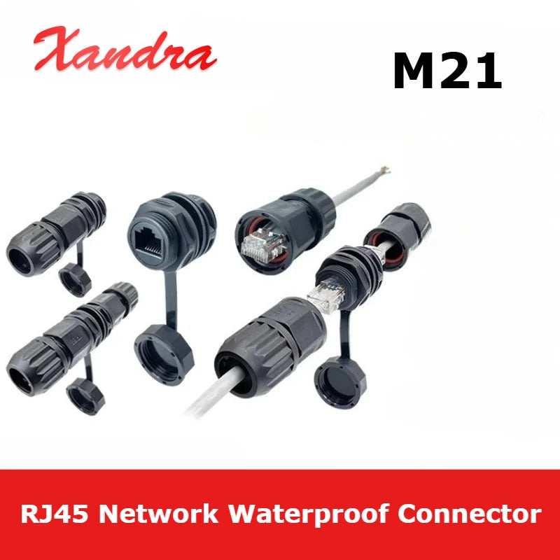 Waterproof M21 RJ45 Ethernet Connector 8P8C Network Socket Through Wall Panel Mount IP67 Straight Through Male Female Plug Cat5
