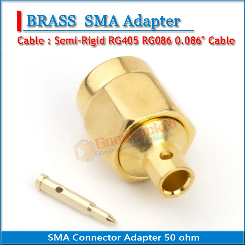 RPSMA RP-SMA RP SMA Male Plug Solder For Semi-Rigid RG405 0.086' Cable Jack Copper GOLD Straight 50 ohm RF Connector Adapter