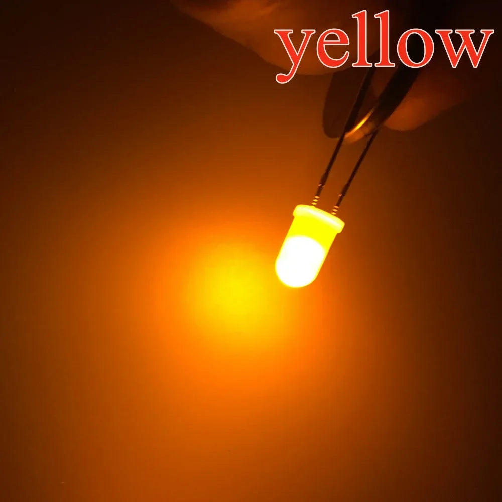 100pcs 5mm Round Diffused White Red Green Blue Yellow Warm Lightemitting Diode 2pin LED 6000~6500K Bulb Light Diodes Lamp 3V
