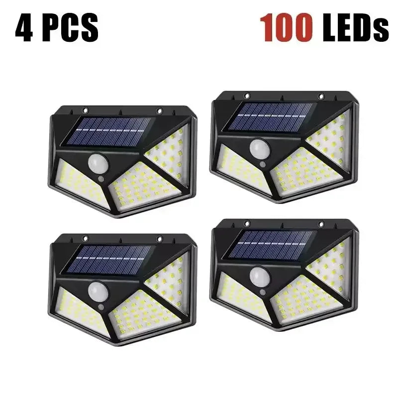 1-4PCS Solar LED Wall Light,100 LED Outdoor Motion Sensor Lights Waterproof Solar Wall Lamp for Garden Fence Yard Pathway Stairs