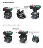 XB4 Double Button Switch with Light 22mm Emergency Stop Button Switch Momentary Self Reset Mushroom Power Push Button Switch 10A