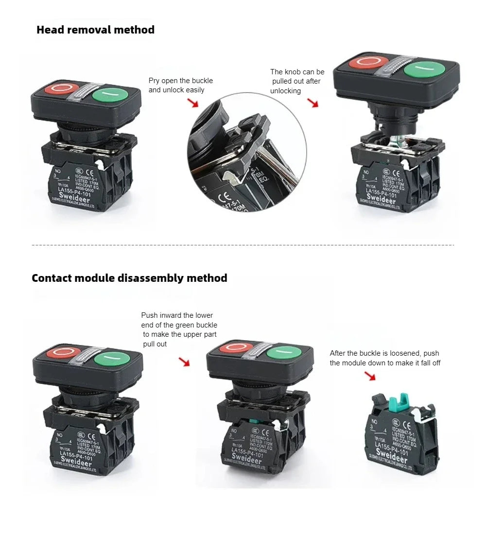 XB4 Double Button Switch with Light 22mm Emergency Stop Button Switch Momentary Self Reset Mushroom Power Push Button Switch 10A