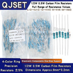 500pcs 1/2W Carbon Film Resistors 5% 0.5W 1kR 1R 2.2K 4.7K 10K 47K 100k 200k 220k 470k 1M Ohm 10R 15 47 100 200 220 470 510 Ohms