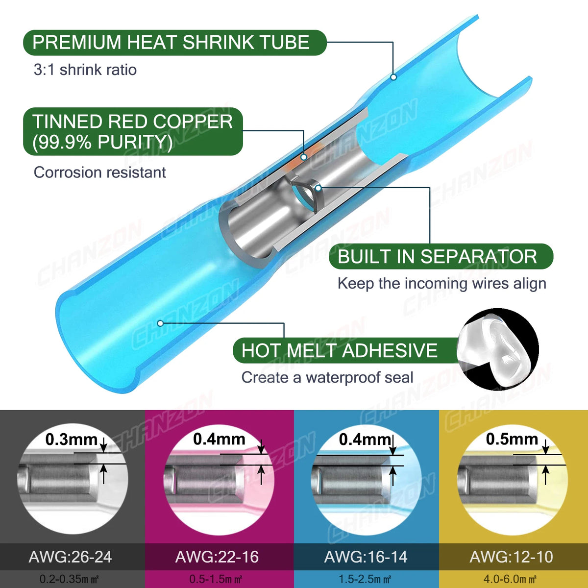 20/50/100PCS Heat Shrink Butt Wire Terminal Kit Waterproof Shrinkable Solder Crimp Splice Electrical Cable Joint Tube Connector