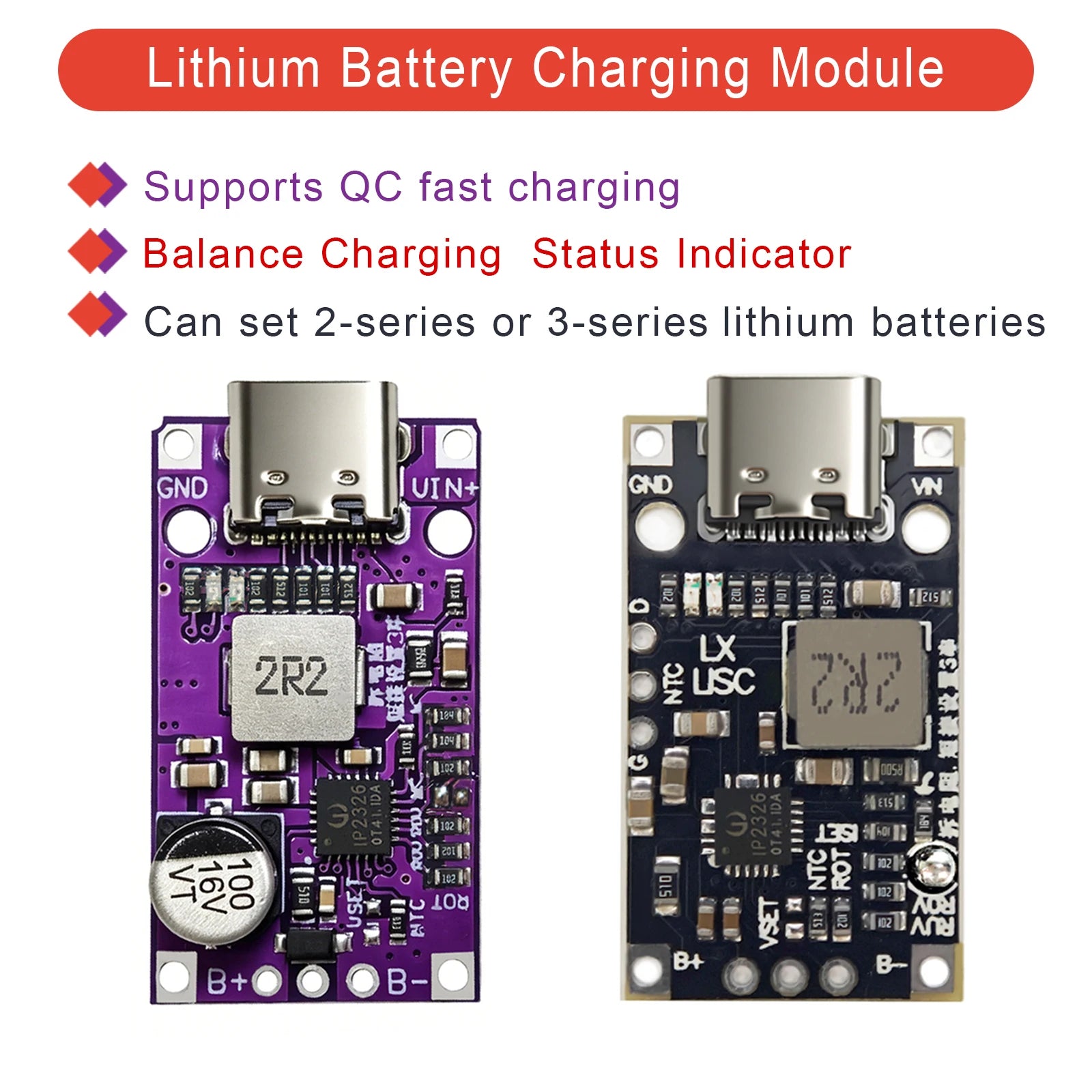 1-10PCS Type-C BMS with Balance Charging 15W Fast Charge Li-ion Battery Boost Module 2S 3S 8.4V 12.6V for DIY BMS PCB High