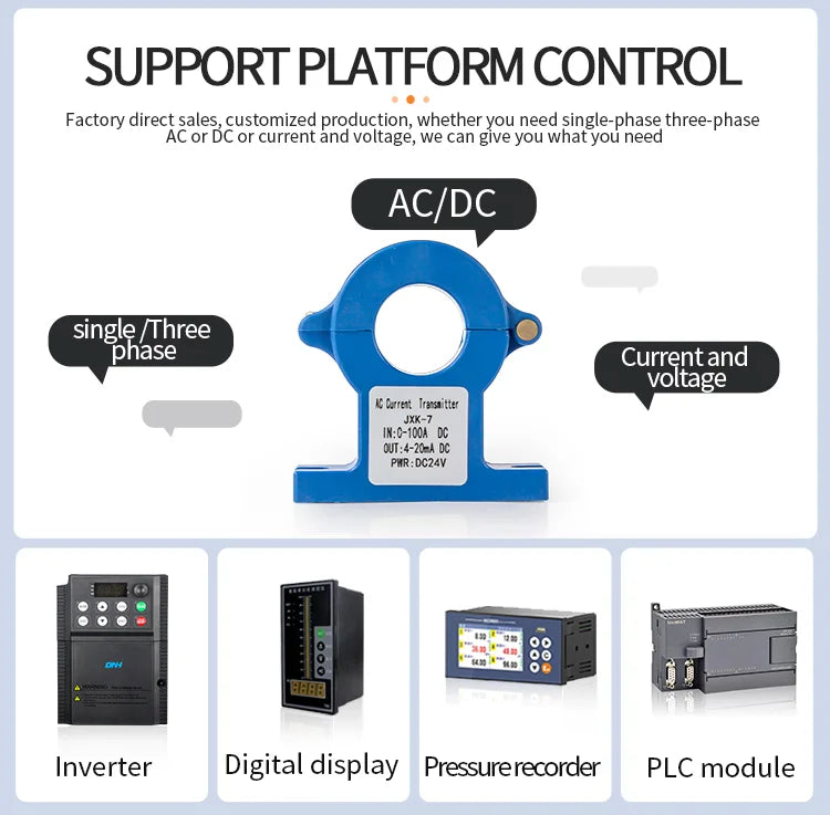 AC/DC0-1000A Hall Current Transmitter DC0-30A DC0-100A to 4-20mA 0-10V Output Open Loop 20mm 38mm Split Core Current Transducer