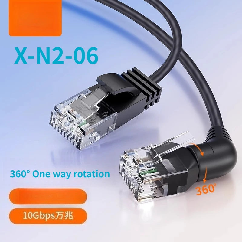 Swivel Bend Cat6a/Cat6/Cat6 Network Cable 10G X 104M Finished Jumper Fine 360° Right Angle RJ45 Connector High-Speed Data Transf