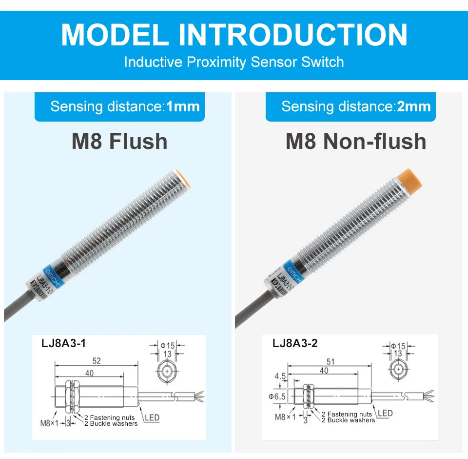OMCH M8 M12 M18 M30 Inductive Proximity Switch Sensor Detection Distance 1/2 2/4 5/8 8/10mm NPN PNP NO NC DC 3-wire 6-36V