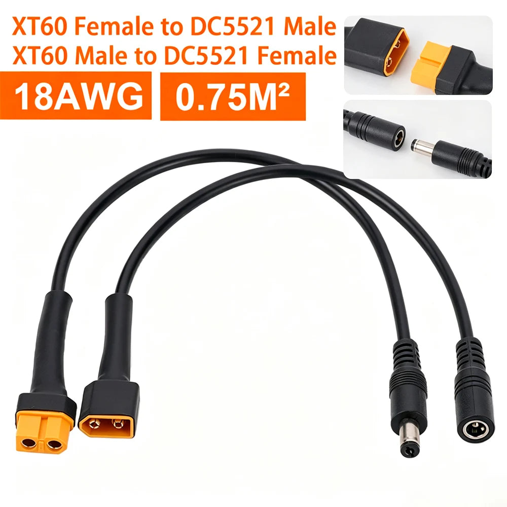 Solar Connection Line XT60 Male/Female Connector To DC5521 18AWG Power Cable Adaptor For Car Battery Charging Adapter Cables