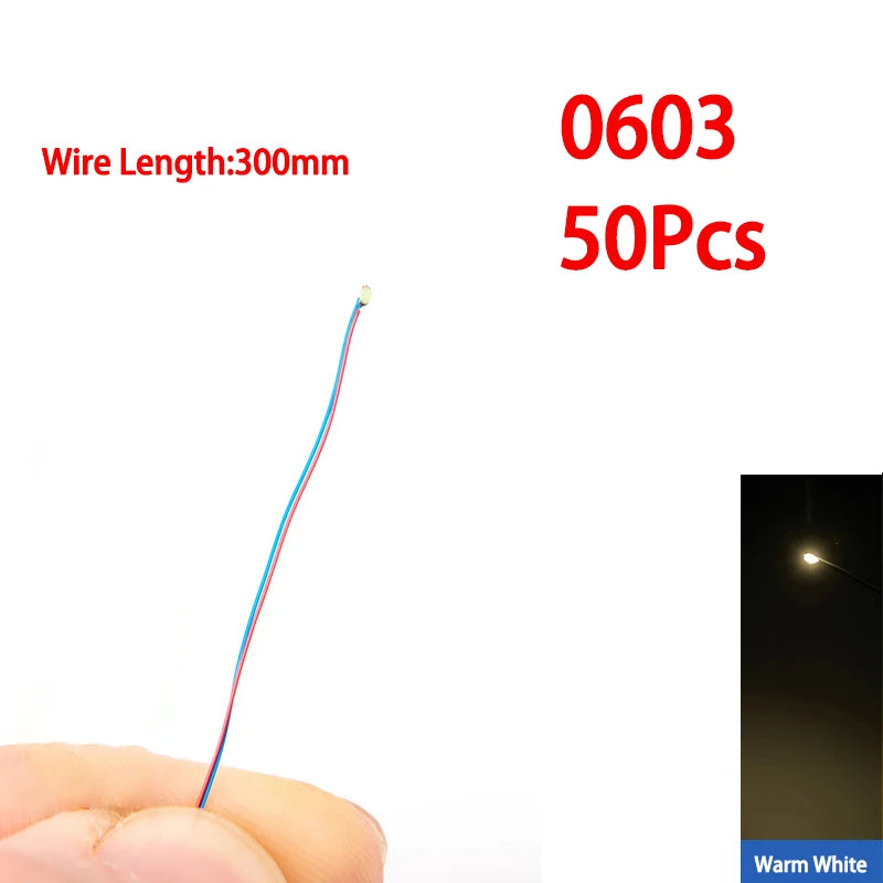 50pcs/bag 0402 0603 0805 1206 SMD Lamp Wired Micro Litz Led Pre-Soldered Chip Wired 30cm 3V DIY Railway Models Scenes Toy Light