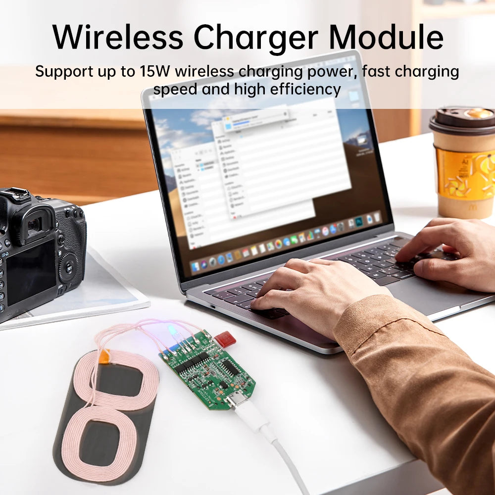 15W dual coil wireless charging module wireless charger PCBA multi-purpose home car equipment wireless charging Type-C interface