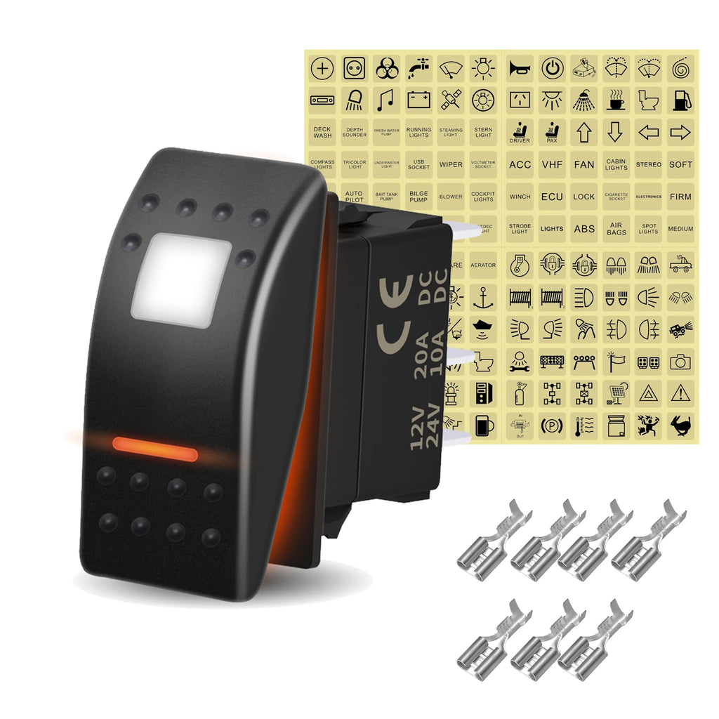 12V 20A White Lens Led Rocker Switch SPST / DPDT / Latching ON-OFF / Momentary (ON)-OFF-(ON) For Carling Switch Replace