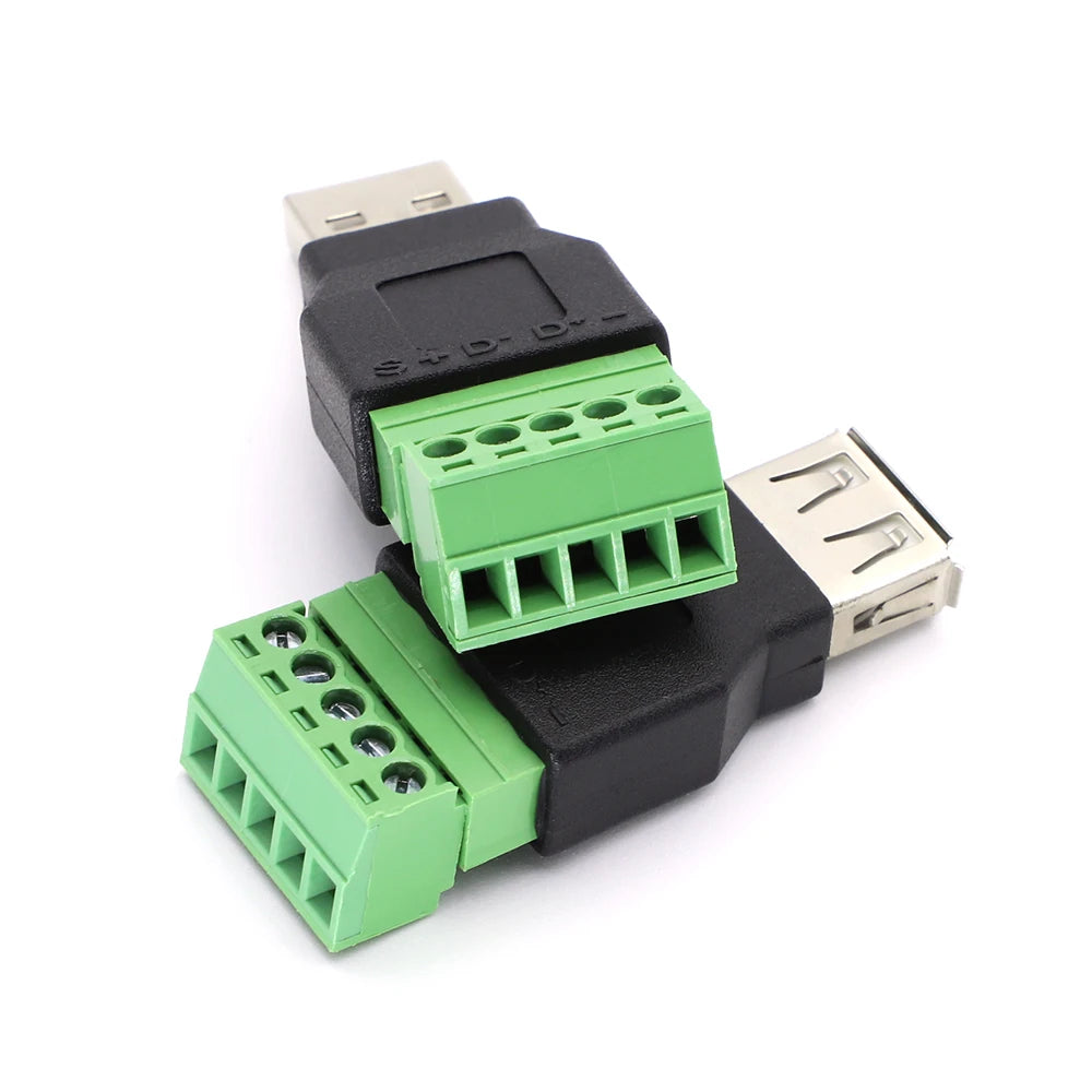 1pcs USB 2.0 Type A Male/Female to 5 Pin Screw Connector USB Jack with Shield USB2.0 to Screw Terminal Plug Soldering Free