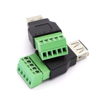 1pcs USB 2.0 Type A Male/Female to 5 Pin Screw Connector USB Jack with Shield USB2.0 to Screw Terminal Plug Soldering Free