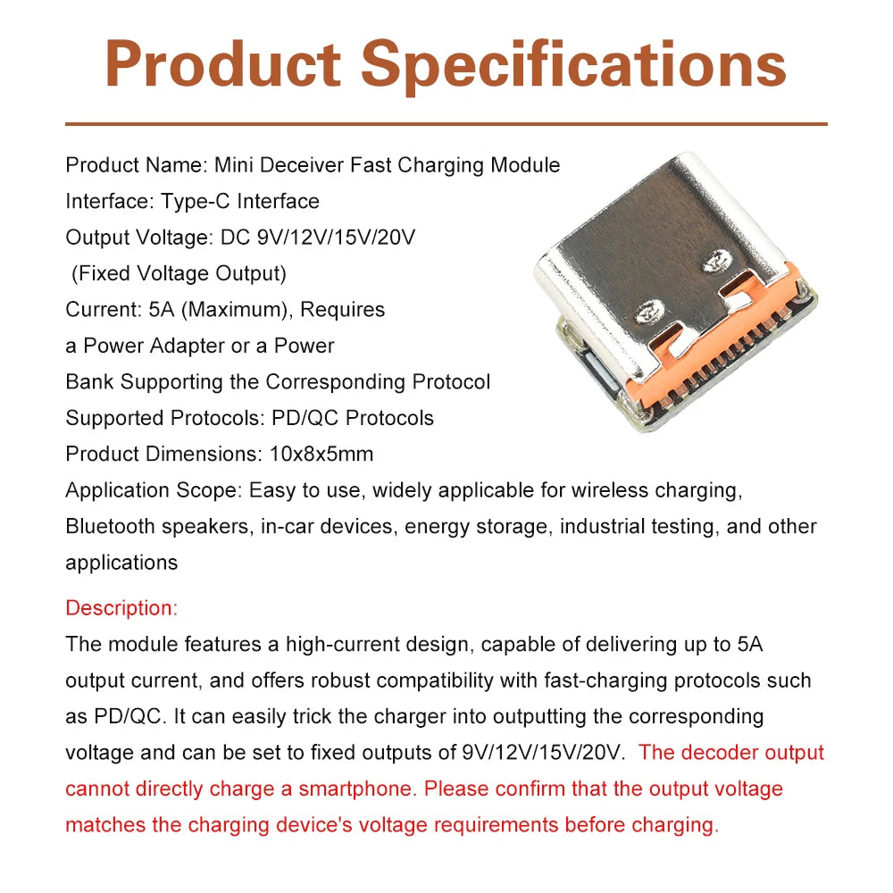 PD3.0 PD3.1 QC2.0 Mini Decoy Fast Charging Module Type-C DC 9V/12V/15V/20V Trigger PD to DC Fast Charge Board