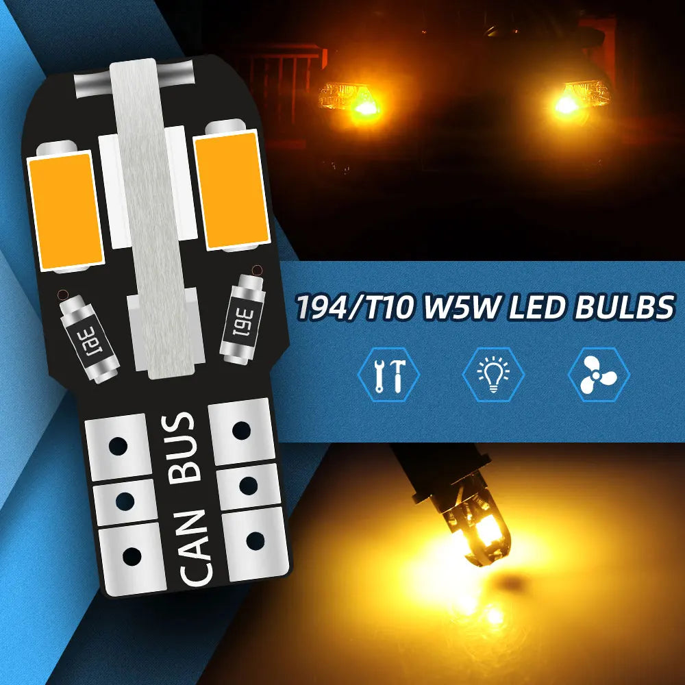 10pcs  W5W Led T10 Canbus Led Bulbs 8Pcs 5730 SMD 168 194 LED Interior Map Dome Lights Auto Clearance Light Parking Signal Lamp
