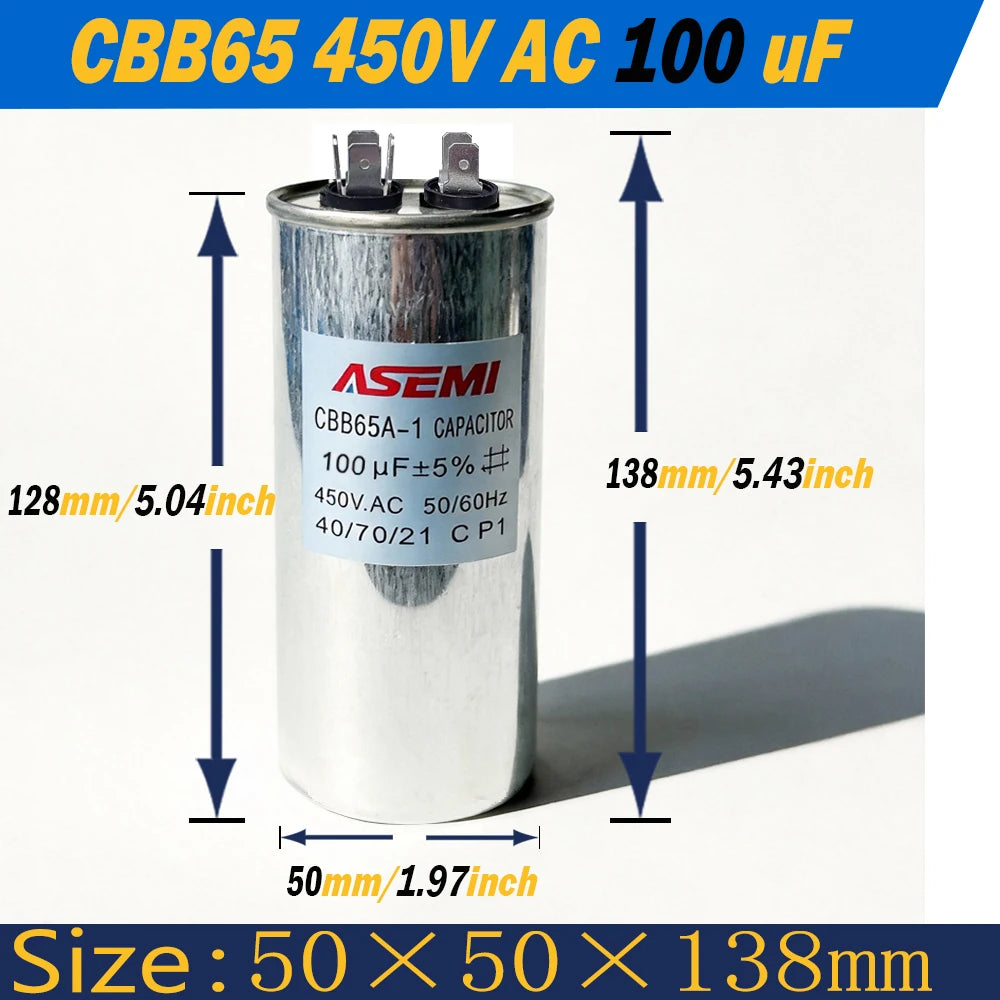 100uF CBB65 450V AC 40uF 45uF 50uF 60uF 65uF 70uF 80uF 90uF Motor Capacitor Air Conditioner Compressor Start Capacitor