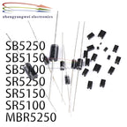 10pcs SB5250 SB5150 SB5100 SR5250 SR5150 SR5100 MBR5250 Inline Schottky Diode DO-201AD 5A 100V 5A150V 5A200V 5A250V