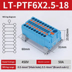 Push-in Terminal Block PTF6X2.5mm One in Multiple Out Splitter Spliceable Wire Connectors DIN Rail Junction Box Electrical Joint