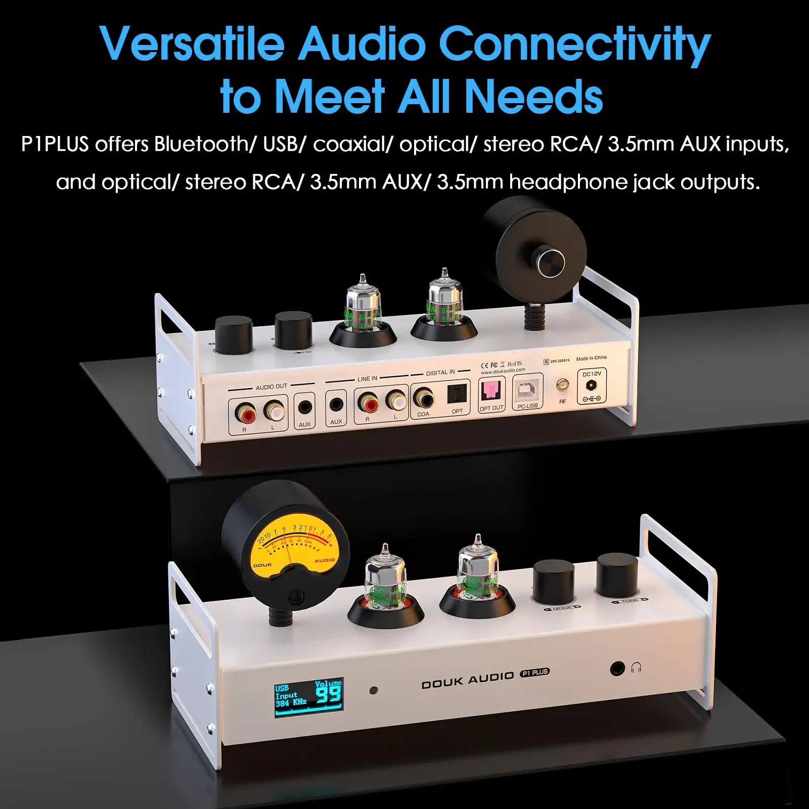 Douk Audio P1PLUS HIFI Valve Tube Preamp with Bluetooth / USB / Coaxial / Optical IN Headphone Amp DSD256