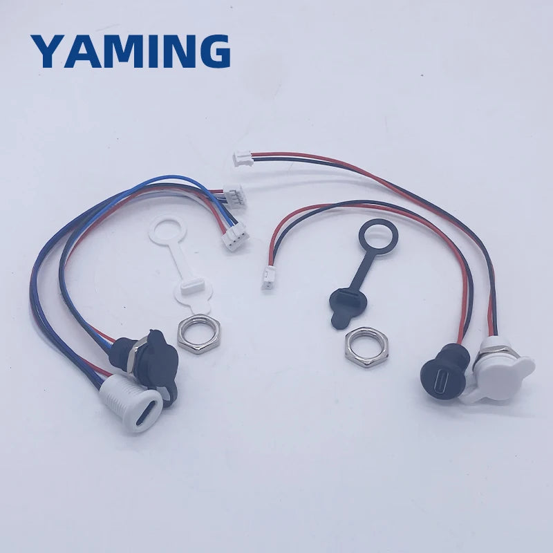 TYPE-C USB Connector 2/4 Pins With 15cm Wire Waterproof Female Seat With PH2.0 Terminal Nut Lock Plate