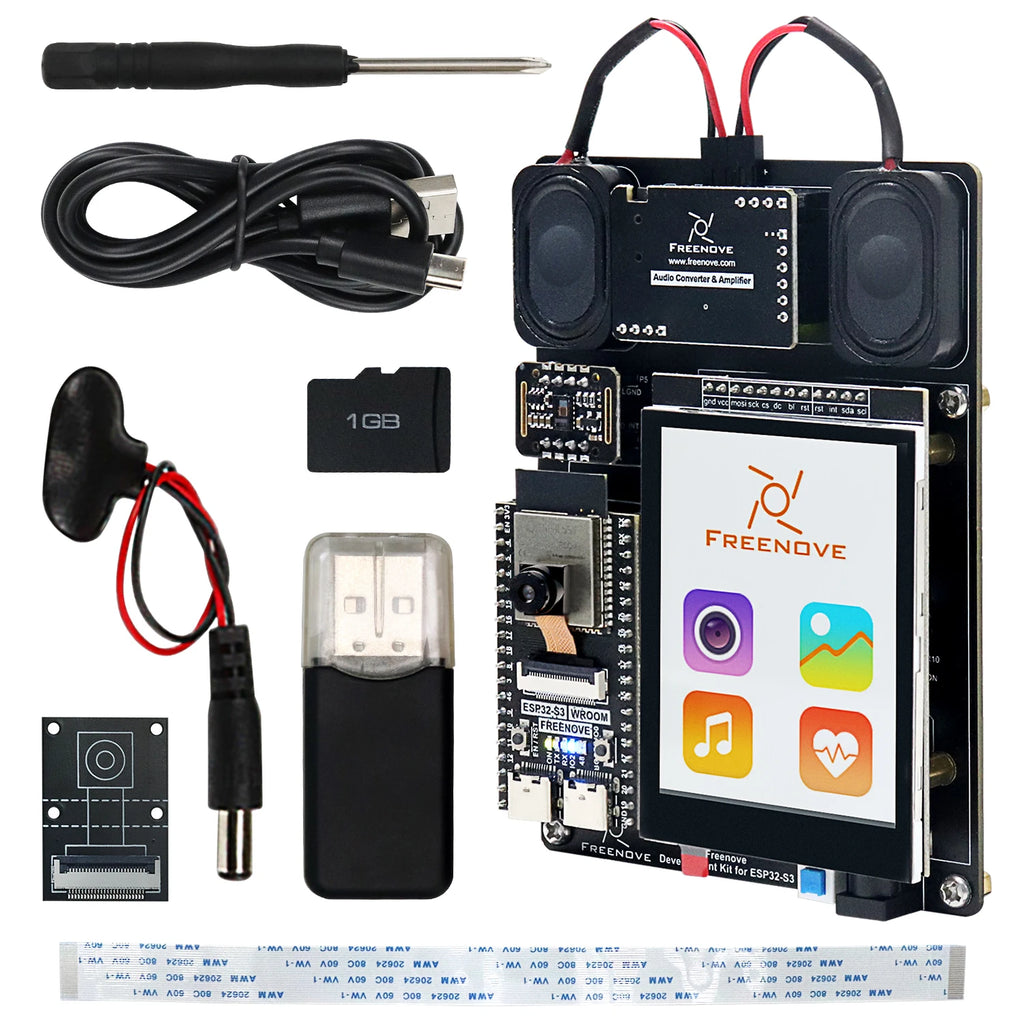 Freenove Development Kit for ESP32-S3 CAM Wireless, Dual-core 32-bit 240 MHz, Touch Screen Stereo Speakers Heart Rate Sensor