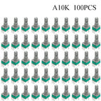 100PCS RK097 Precision Linear Potentiometer Vertical Single Link Shank 15mm D axis B2K B10K B20K B50K B100K B500K B1M