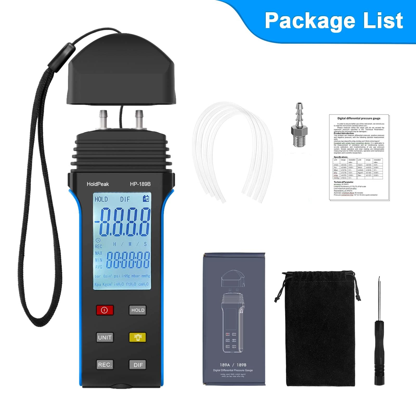 Digital Pressure Gauge ±30.00 Psi Professional Barometer Differential Pressure Gauge 11 Selectable Units Ventilation and Burner
