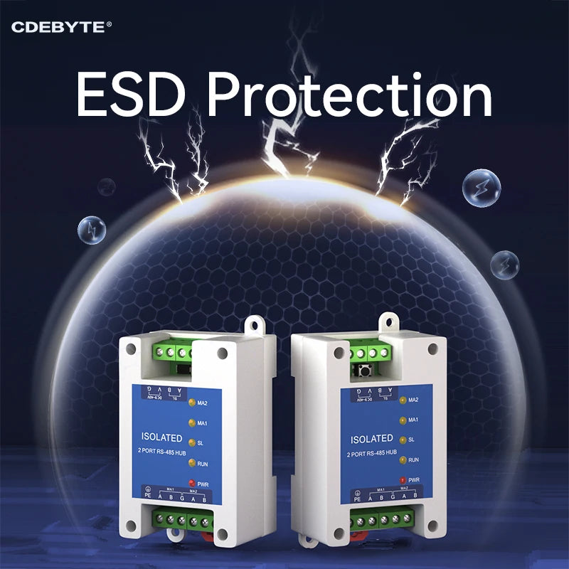 Industrial 2way Cache Type RS485 to 1way RS485 Hub DC 8~28V Optical Isolation Multi to one Hub CDEBYTE E810-R21 ESD Protection