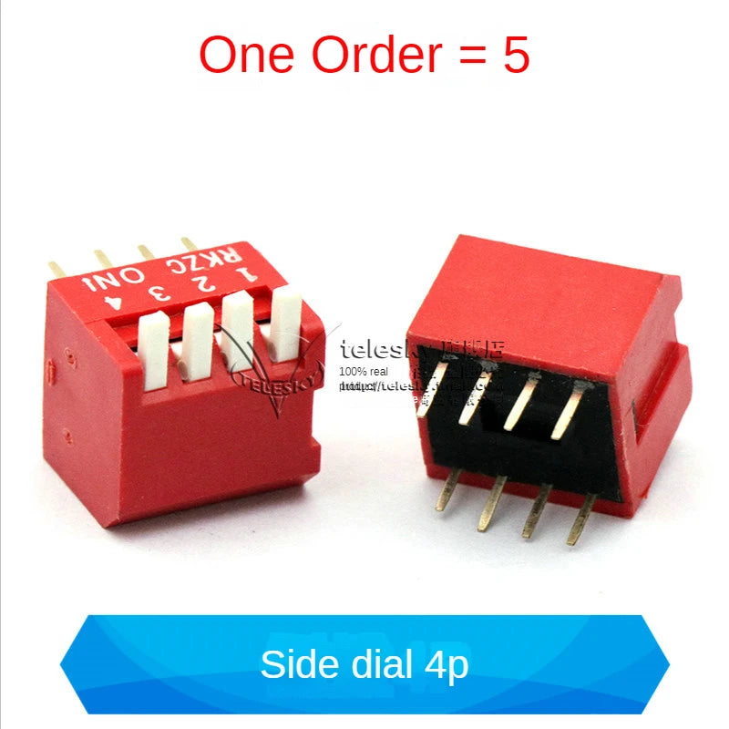 5PCS Dial Switches Toggle Side Dial Flat Dial Coding Patch 2P 4 5 6 8 9 10 Bit 2.54mm Red Blue Black