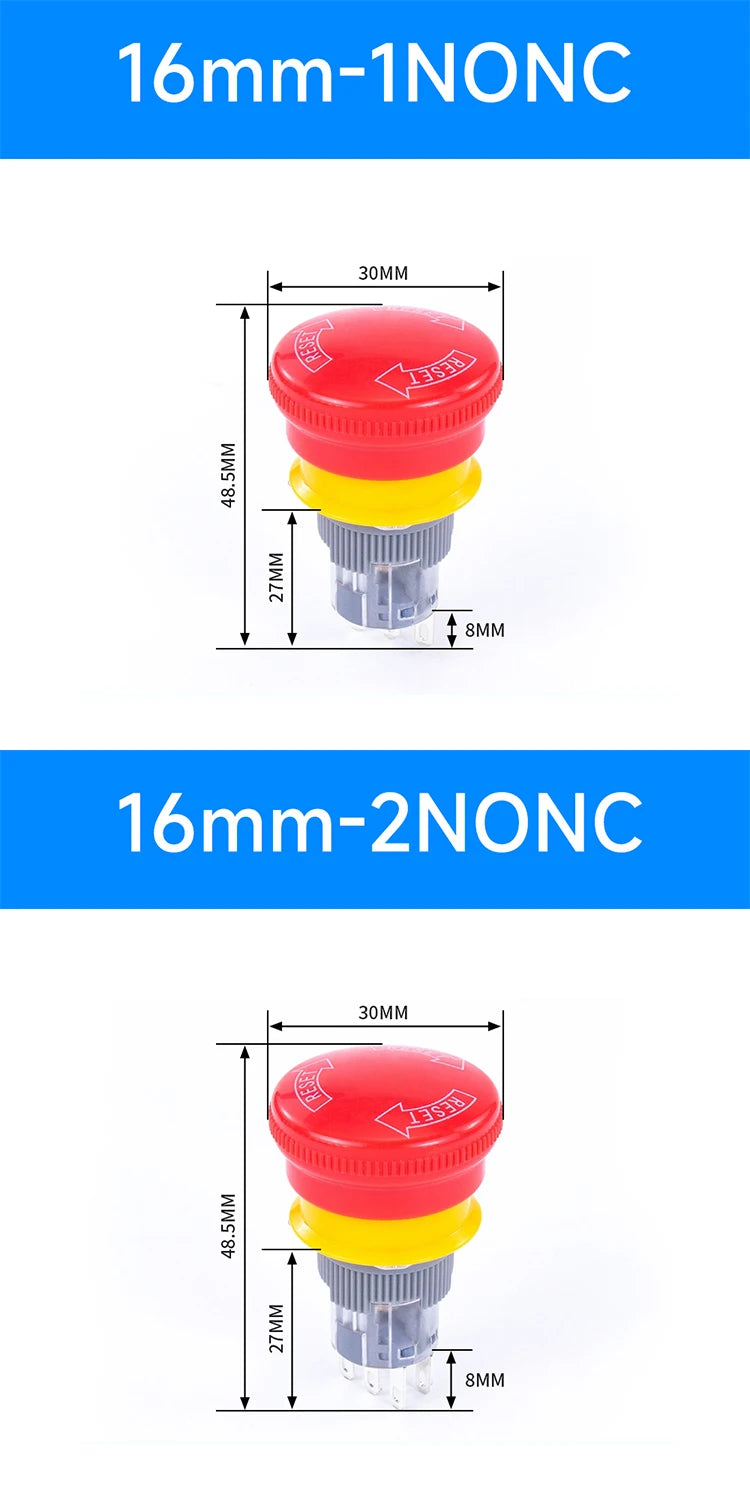 16mm 22mm Ultra Thin Plastic emergency stop button mushroom emergency switch self-locking stop charging pile power outage on off
