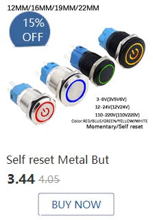 1pc 16mm 19mm 22mm Waterproof Metal Latching Emergency STOP Mushroom Push Button Switch Button Switch Knob Rotary Switch