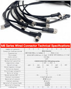 M8 Sensor Connector Male & Female (2Meters), 3/4/5/6/8 Pin Waterproof Plug, Integrated Injection Molding for Industrial Use