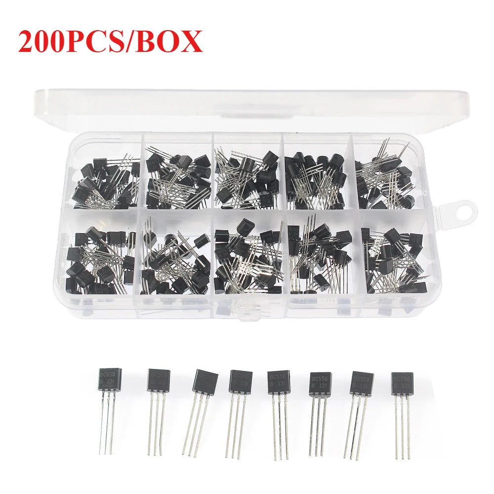 200PCS TO-92 NPN PNP Transistor Assorted Set BC327 BC337 BC517 BC547 BC548 BC549 BC550 BC556 BC557 BC558 Transistors Kit